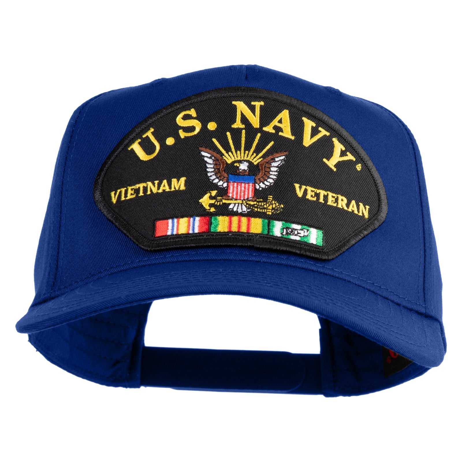 Blue cap with U.S. Navy Vietnam Veteran patch on a white background
