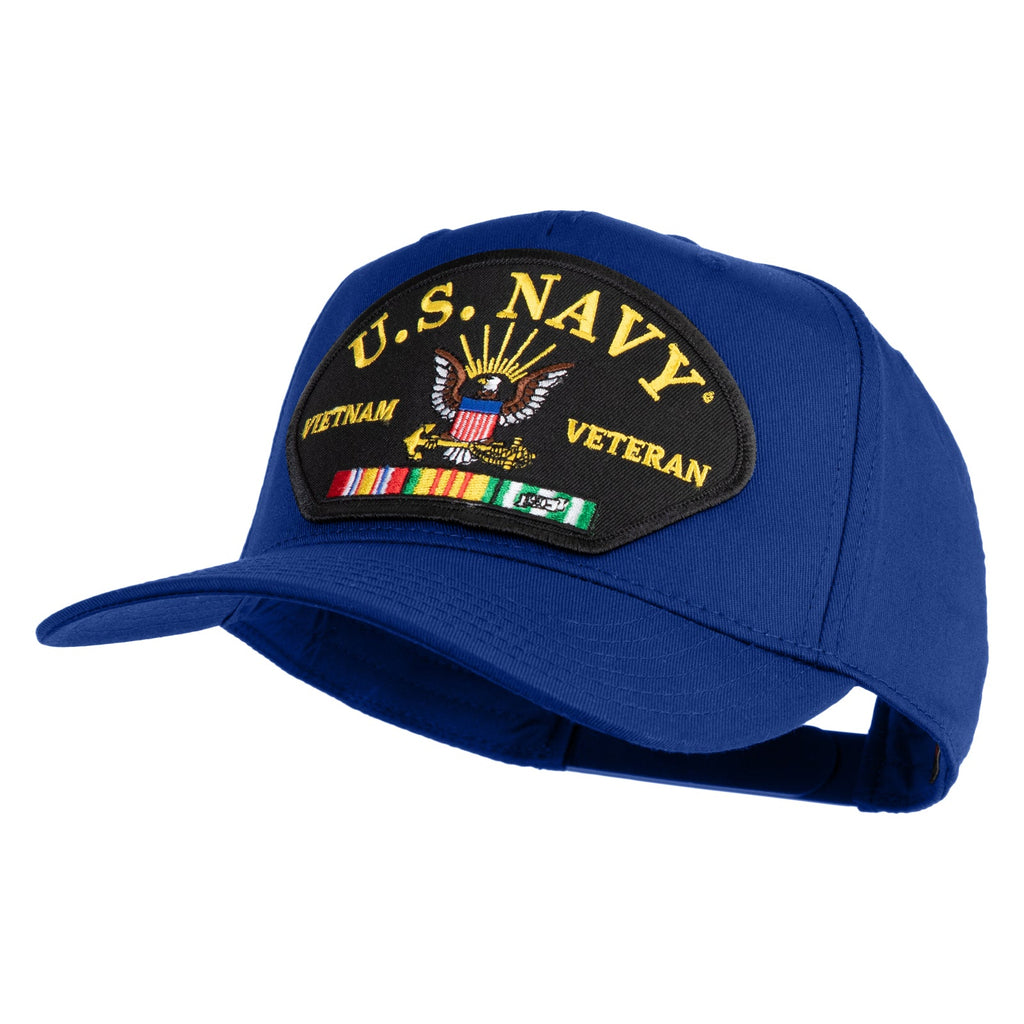 Blue cap with U.S. Navy Veteran patch on a white background