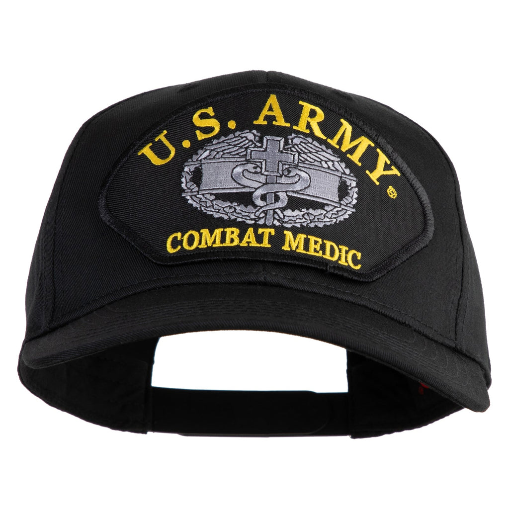 Black cap with U.S. Army Combat Medic patch on a white background
