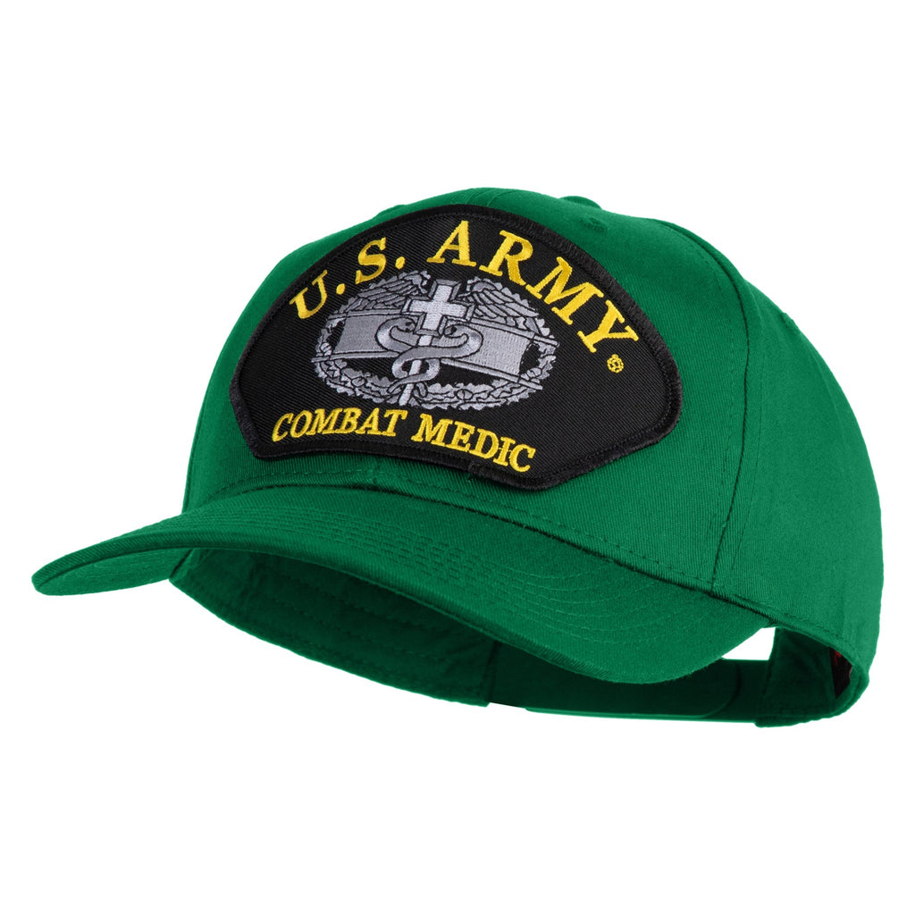 Green U.S. Army Combat Medic cap on a white background