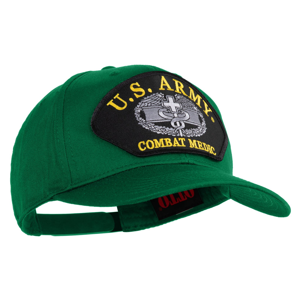 Green U.S. Army Combat Medic cap with emblem on a white background