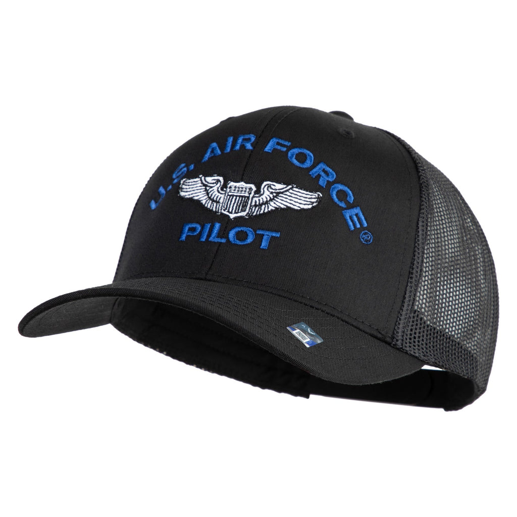 Black cap with 'U.S. Air Force Pilot' text and emblem on a white background