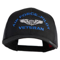 Black cap with 'Air Force Pilot Veteran' text and emblem on a white background