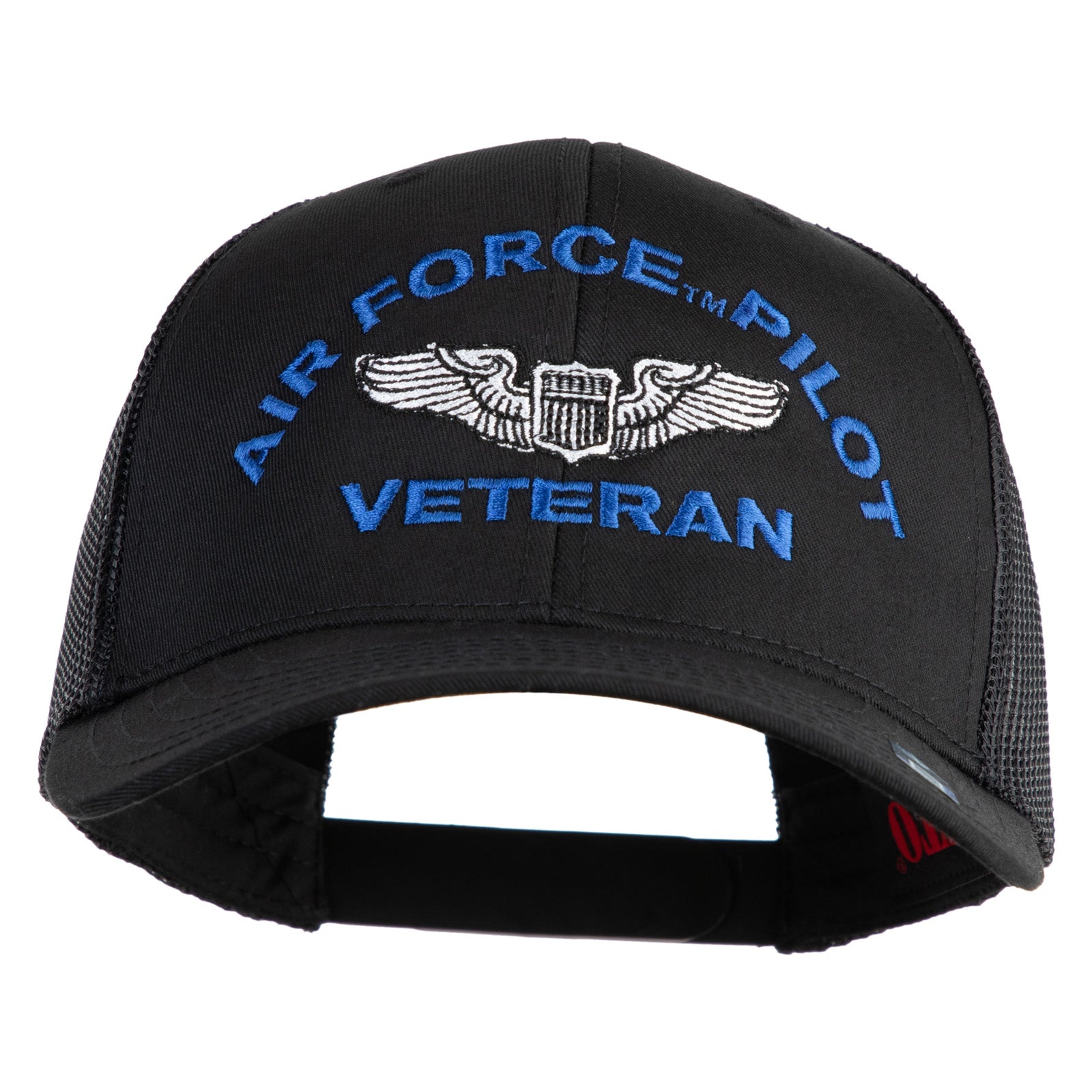 Black cap with 'Air Force Pilot Veteran' text and emblem on a white background