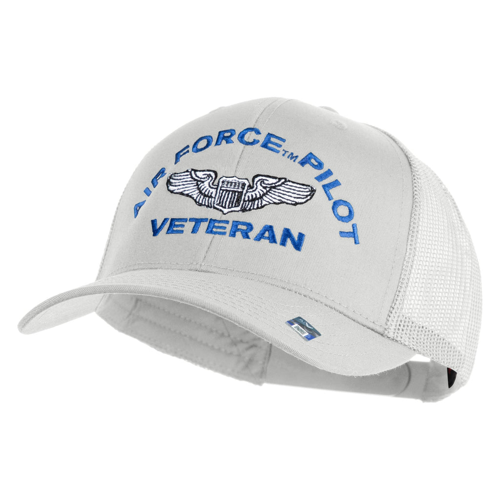 White cap with 'Air Force Pilot Veteran' text and logo on a white background