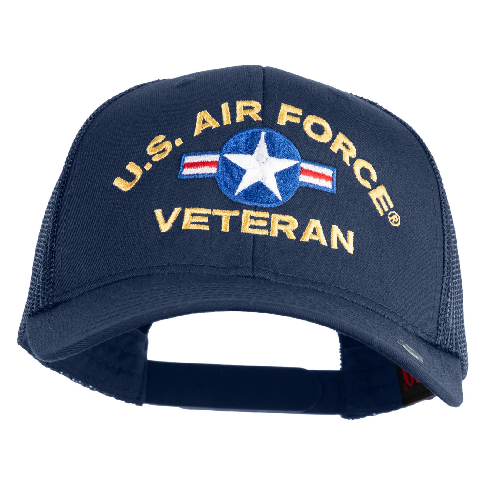 Navy blue cap with 'U.S. Air Force Veteran' text and emblem on a white background