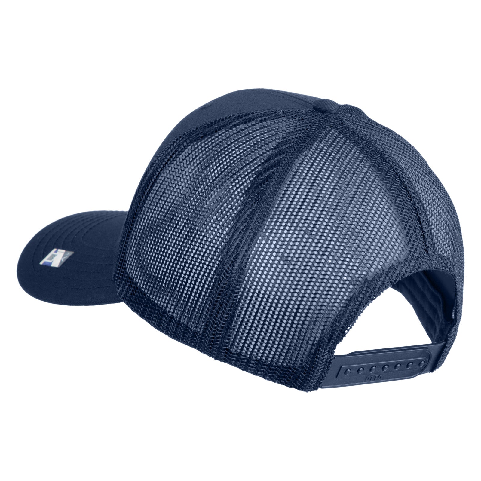 Navy blue mesh cap on a white background