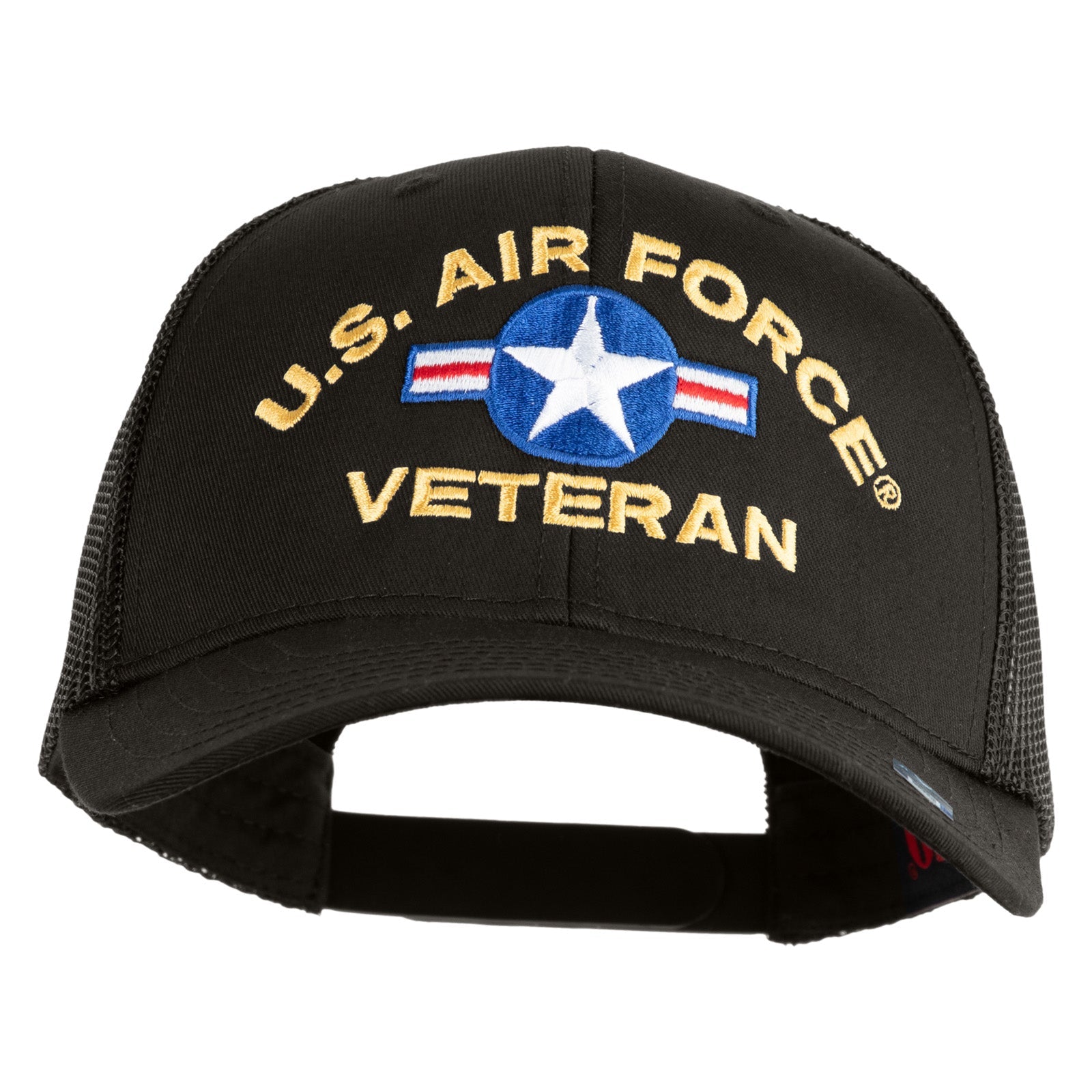 Black cap with 'U.S. Air Force Veteran' text and logo on a white background
