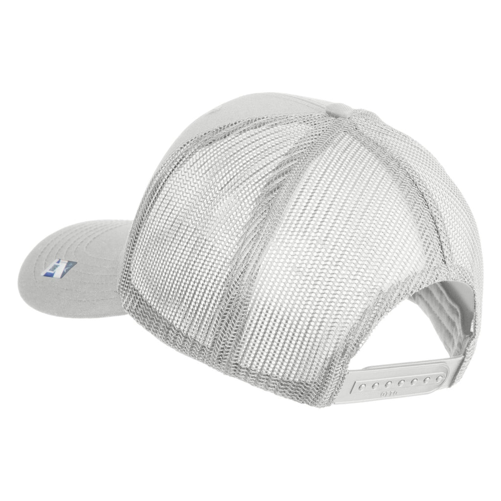 White mesh cap with brand logo on a white background