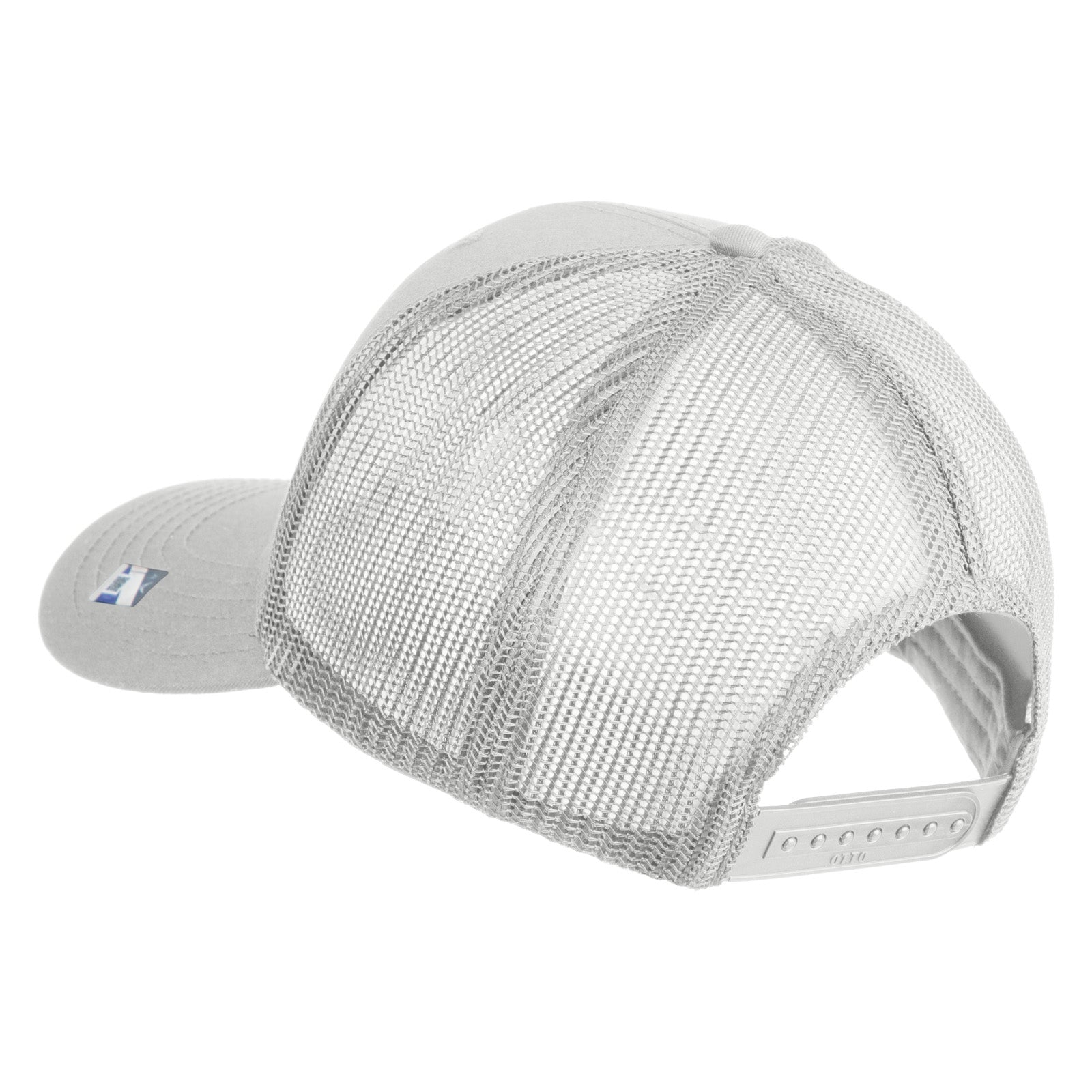 White mesh cap with brand logo on a white background
