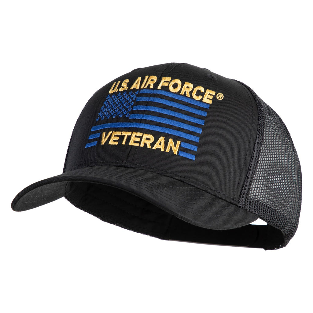 US Air Force Veteran Flag Embroidered Solid Cotton Twill Mesh Prostyle Cap