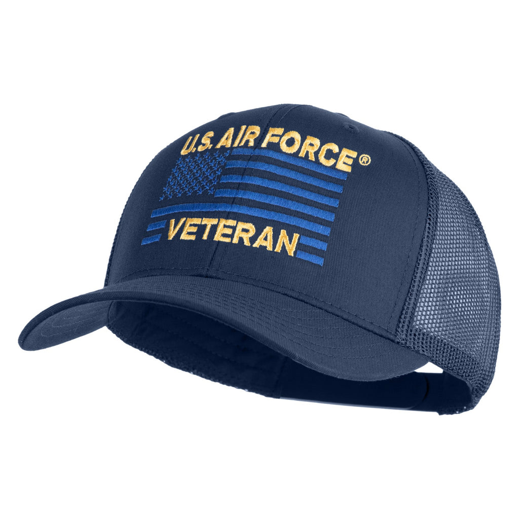 US Air Force Veteran Flag Embroidered Solid Cotton Twill Mesh Prostyle Cap