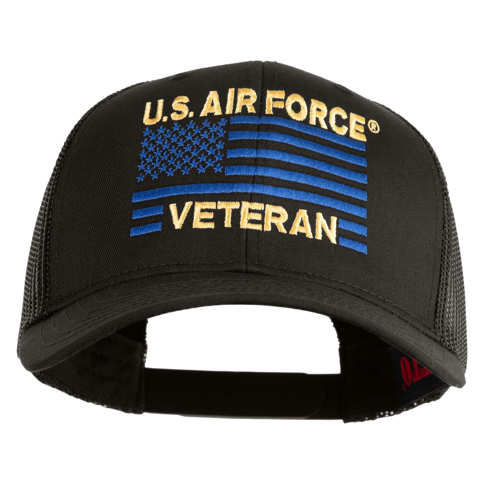 US Air Force Veteran Flag Embroidered Solid Cotton Twill Mesh Prostyle Cap