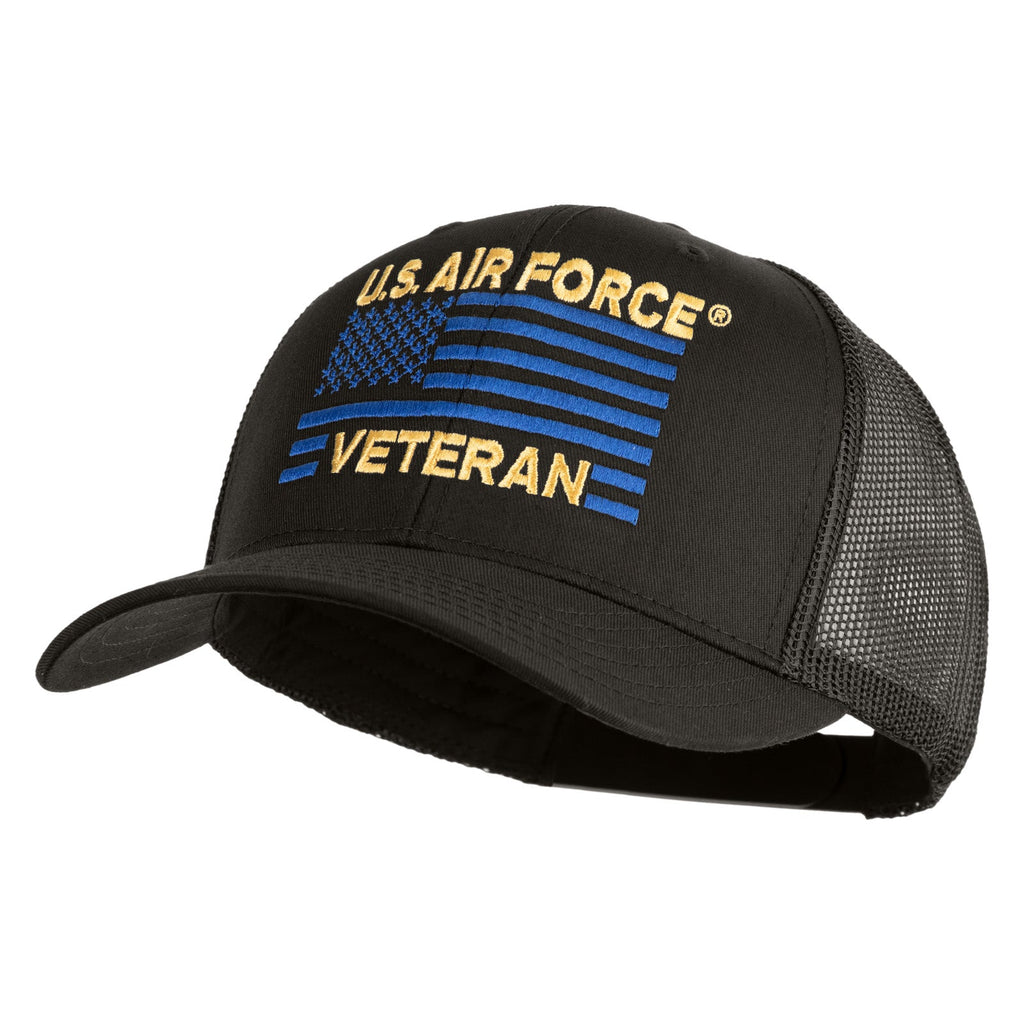 US Air Force Veteran Flag Embroidered Solid Cotton Twill Mesh Prostyle Cap