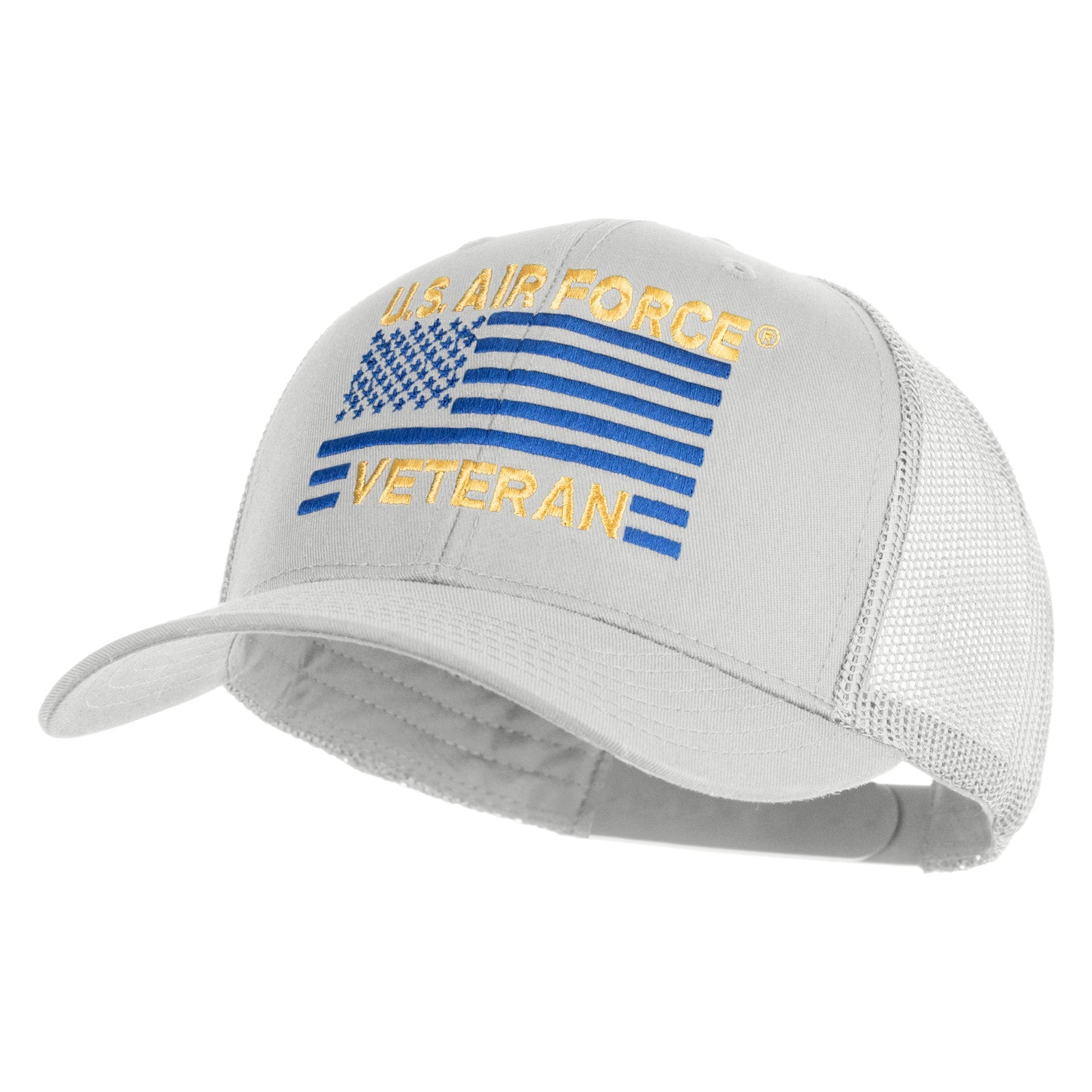 US Air Force Veteran Flag Embroidered Solid Cotton Twill Mesh Prostyle Cap