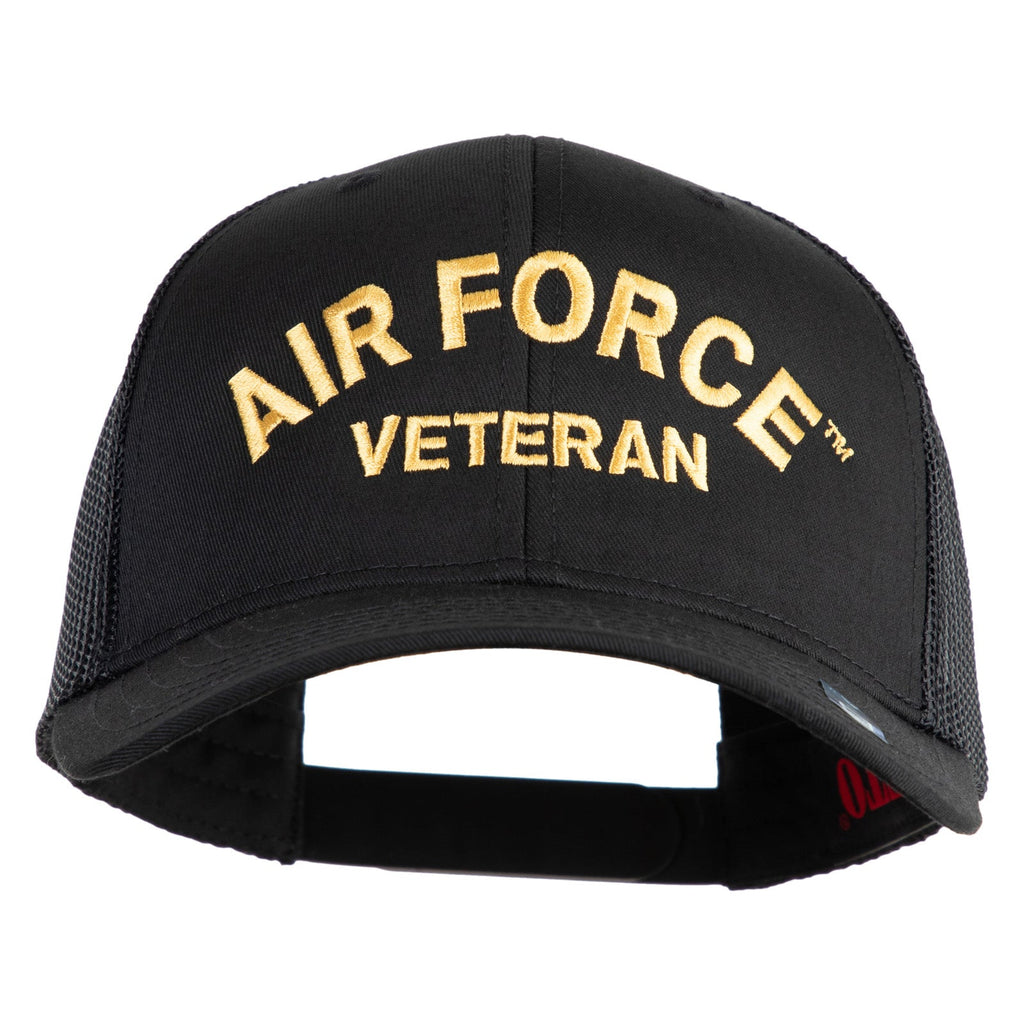 Navy blue cap with 'Air Force Veteran' text in gold on a white background