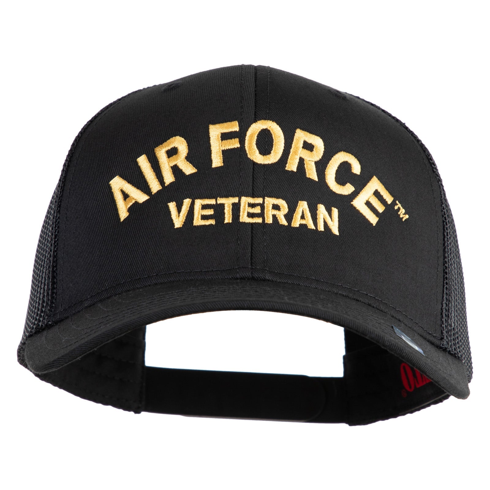 Navy blue cap with 'Air Force Veteran' text in gold on a white background
