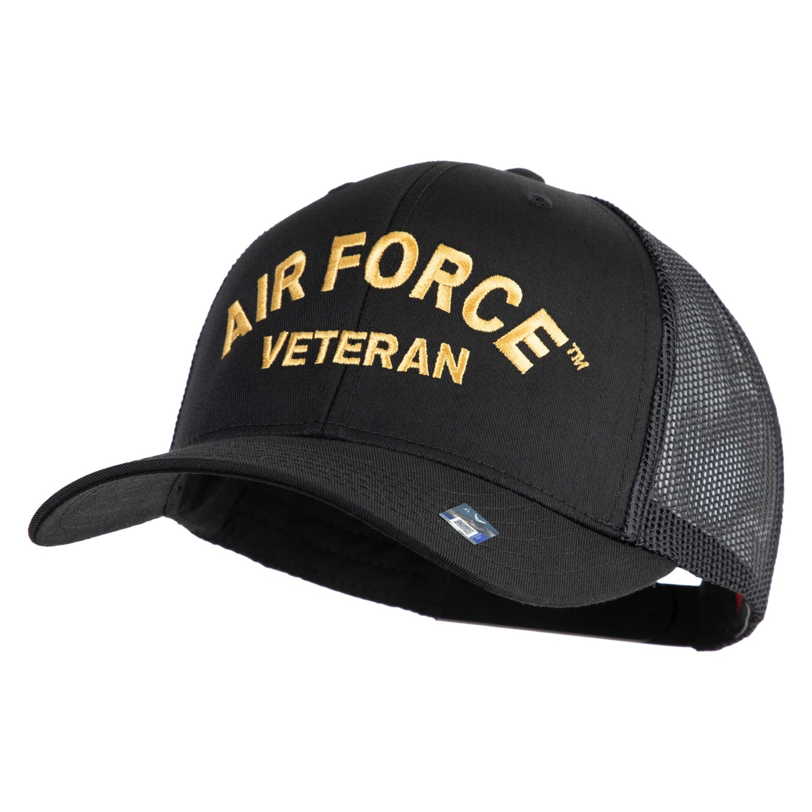 Black cap with 'Air Force Veteran' text on a white background