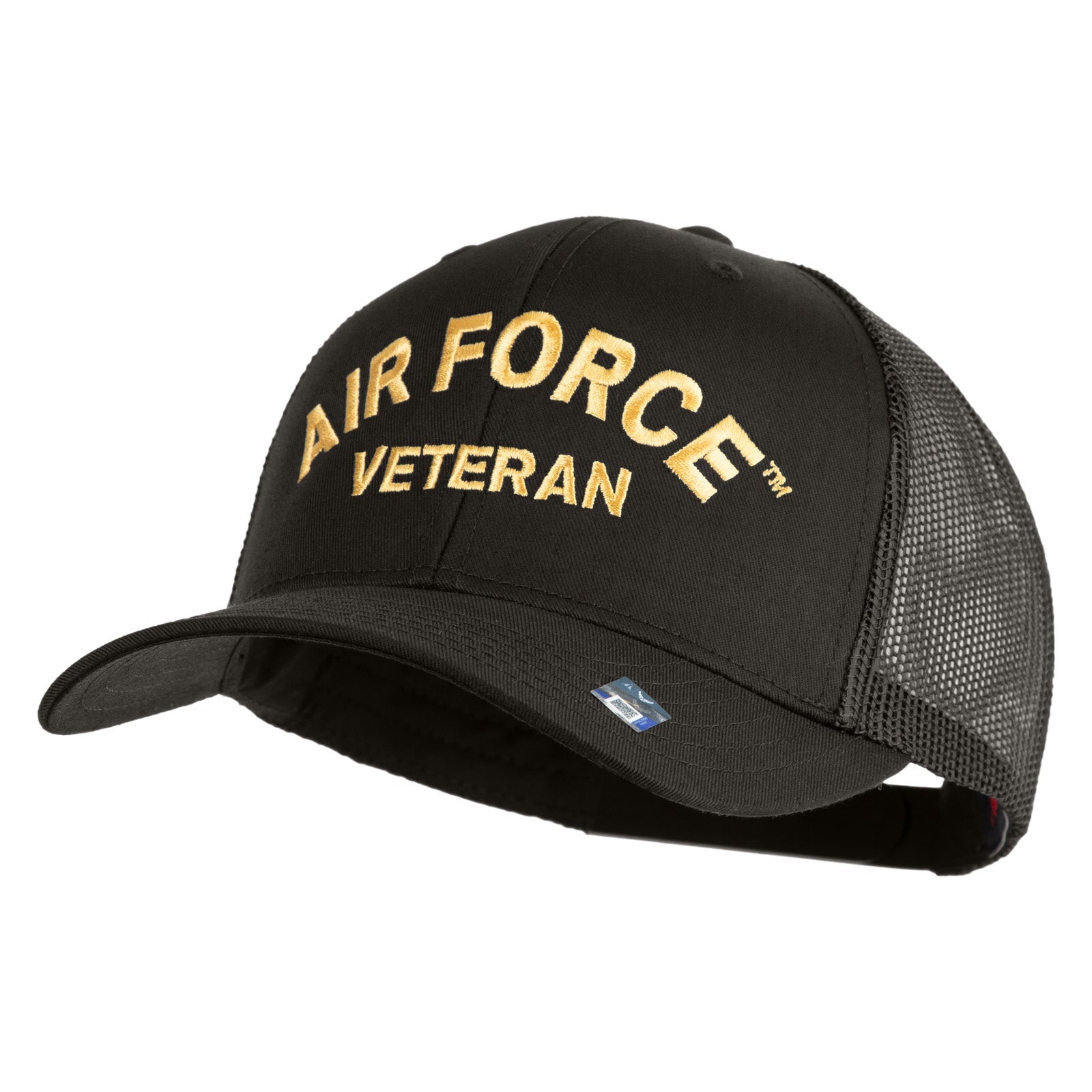 Black cap with 'Air Force Veteran' text on a white background