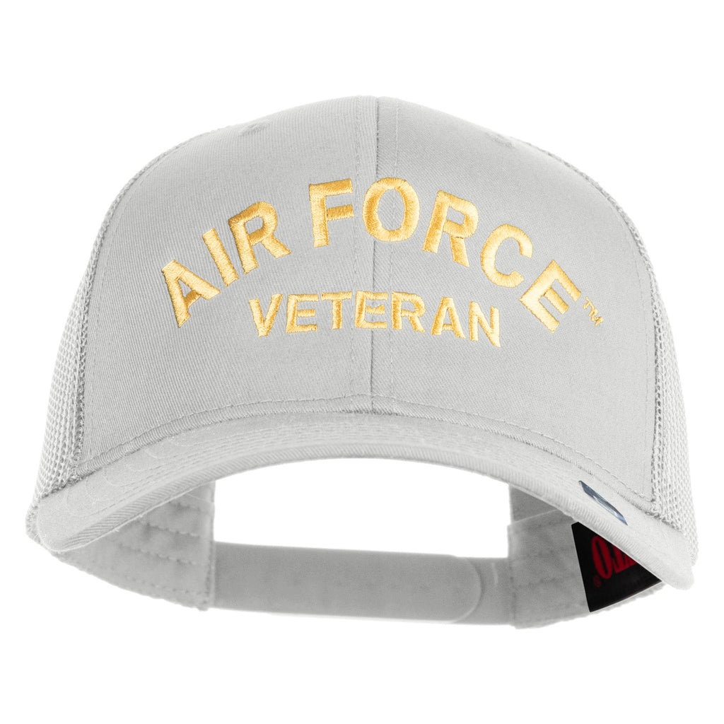 Gray cap with 'Air Force Veteran' text in gold on a white background