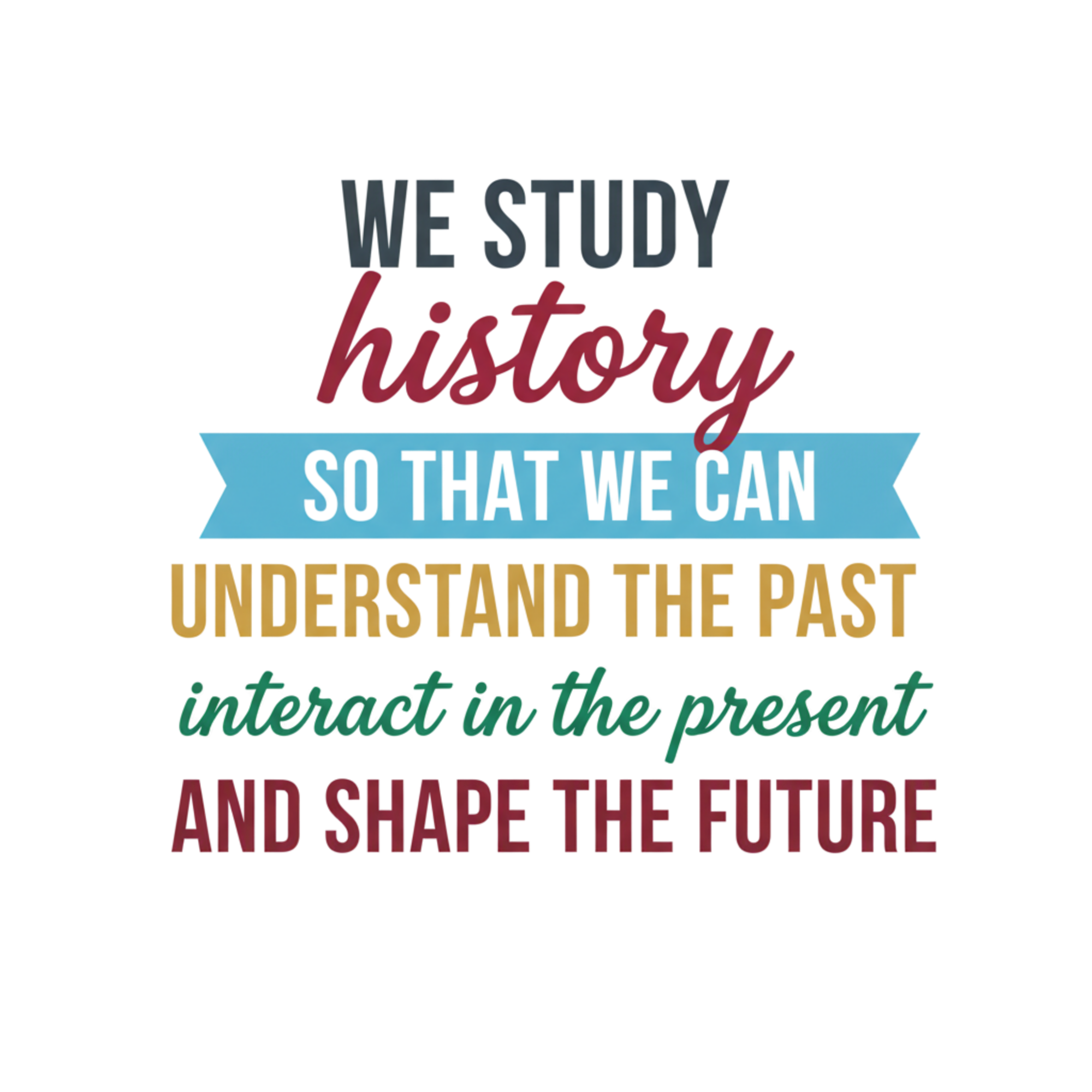 Motivational quote about studying history on a white background