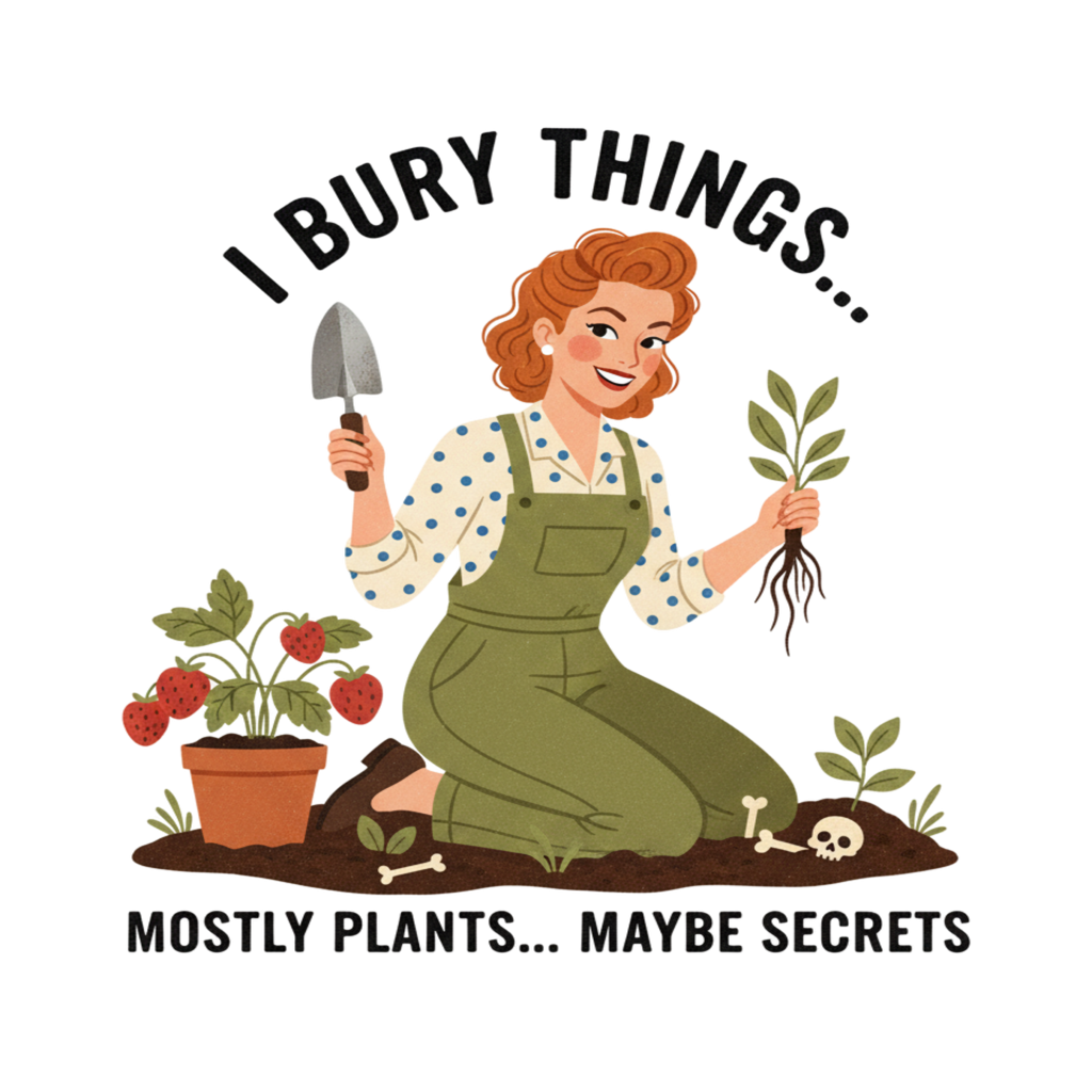 I Bury Things Mostly Plants Maybe Secrets Funny Gardening T-Shirt – Retro Gardener Tee