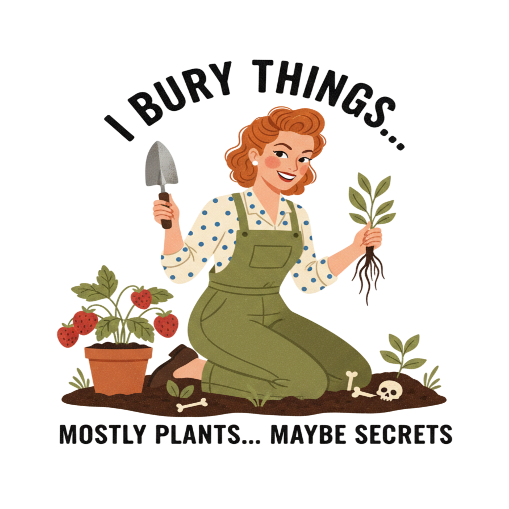 I Bury Things Mostly Plants Maybe Secrets Funny Gardening T-Shirt – Retro Gardener Tee