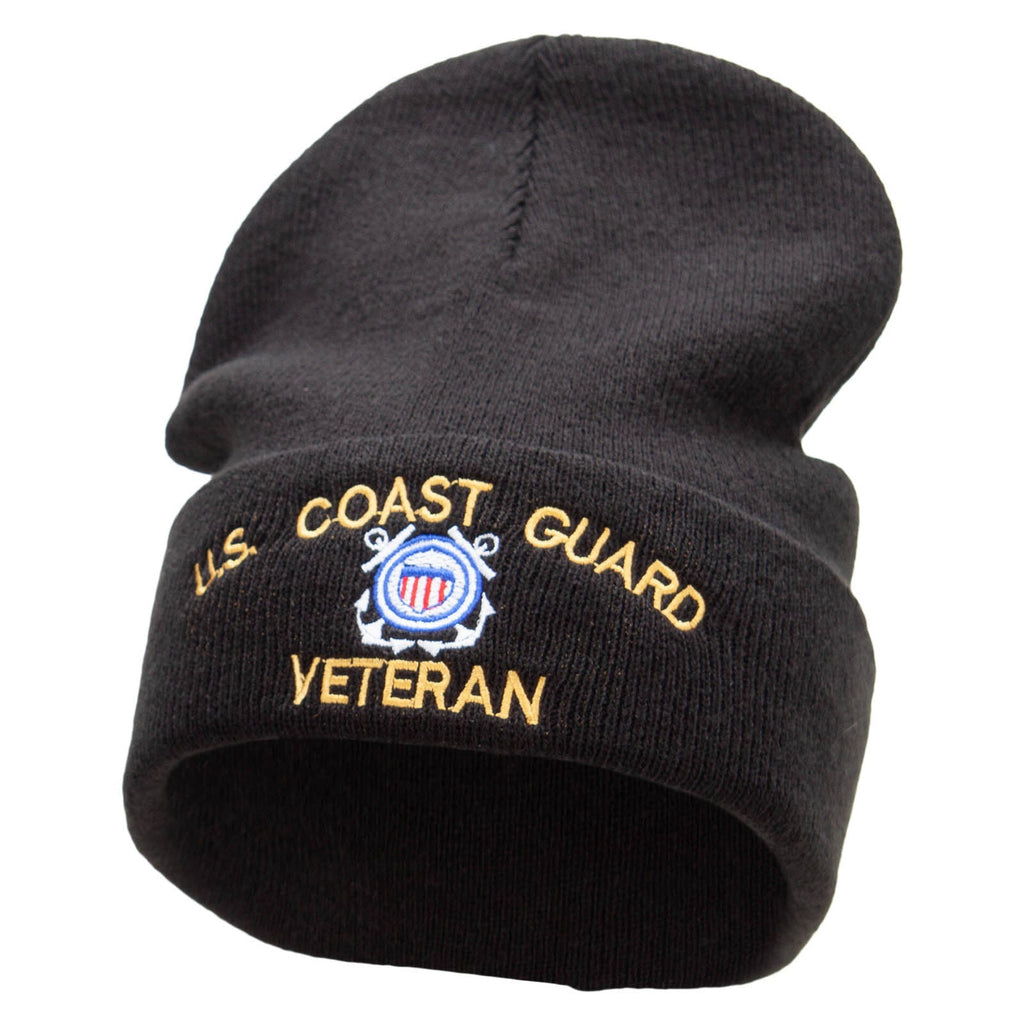 Black beanie with U.S. Coast Guard Veteran embroidery on a white background