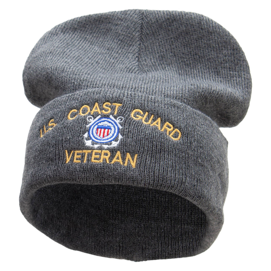 Gray beanie with U.S. Coast Guard Veteran embroidery on a white background