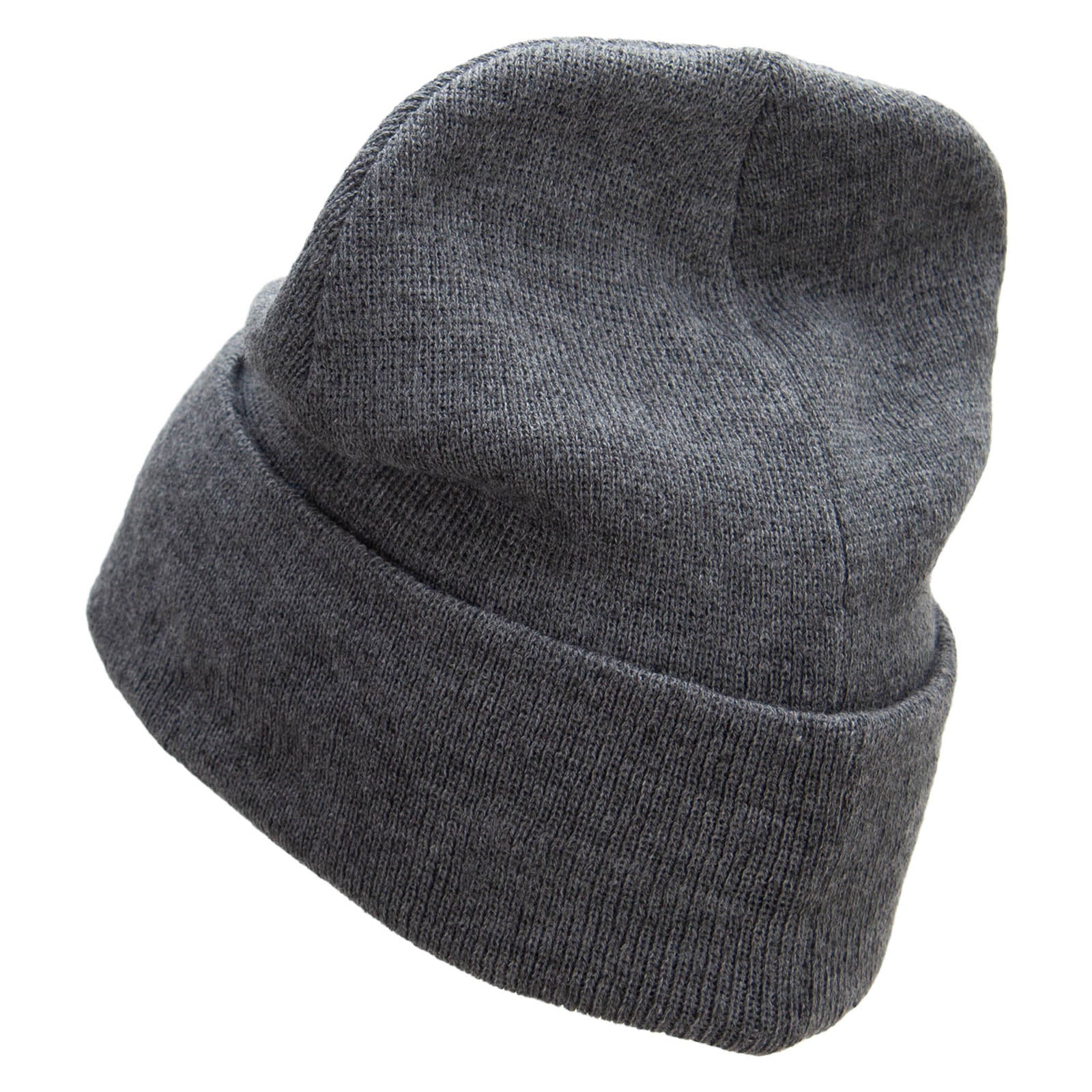 Gray knit beanie on a white background