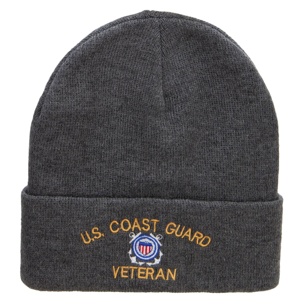 Gray beanie with U.S. Coast Guard Veteran embroidery on a white background