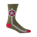 Green sock with red and white design on a white background