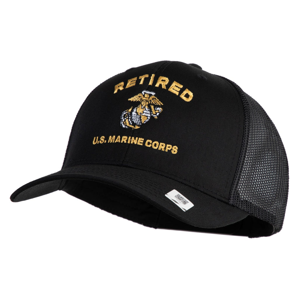 Black U.S. Marine Corps cap with 'Retired' and emblem on a white background