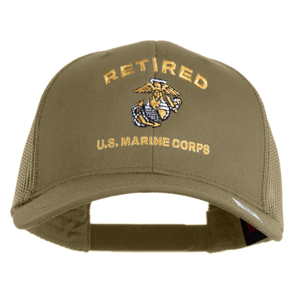 Olive green cap with 'Retired U.S. Marine Corps' text and emblem on a white background