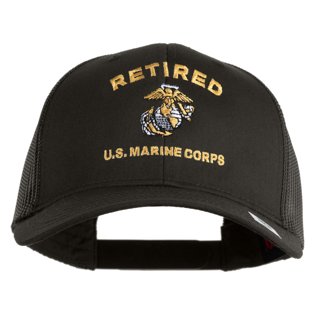 Black cap with 'Retired U.S. Marine Corps' text and emblem on a white background