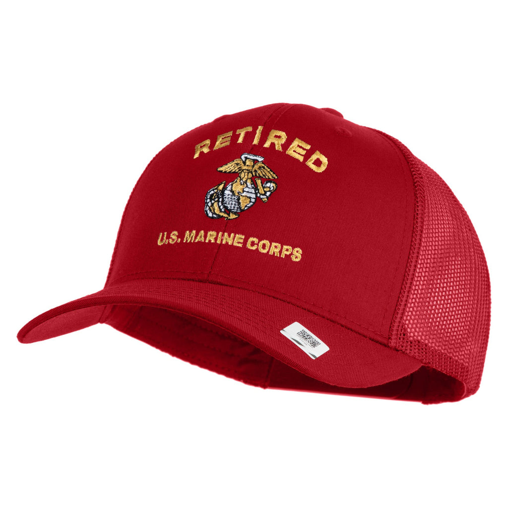 Red U.S. Marine Corps cap with 'Retired' and emblem on a white background