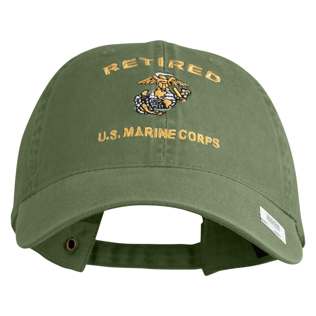 Green cap with 'Retired U.S. Marine Corps' text and emblem on a white background