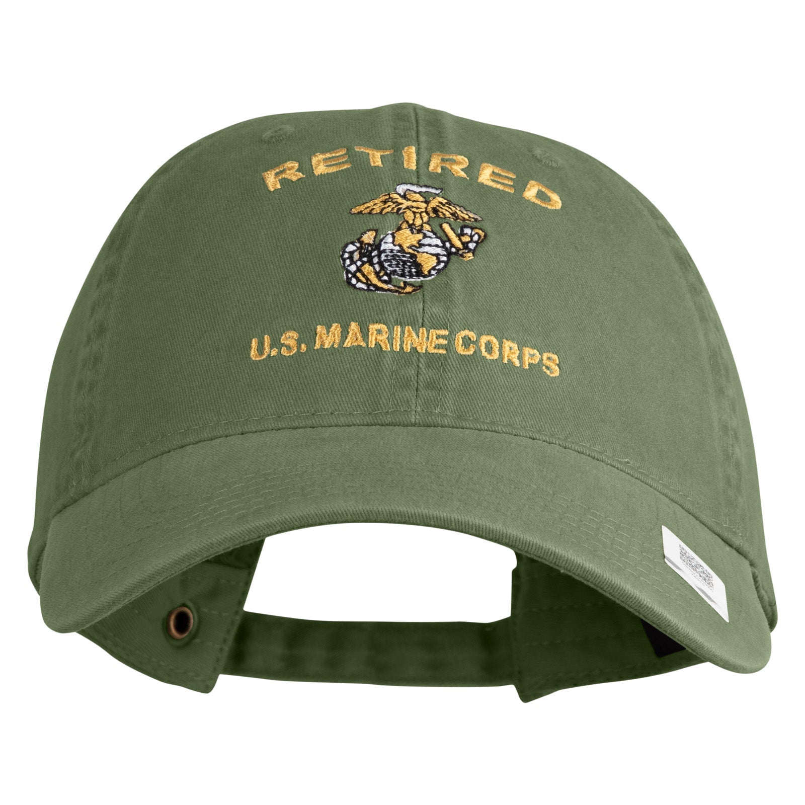 Green cap with 'Retired U.S. Marine Corps' text and emblem on a white background