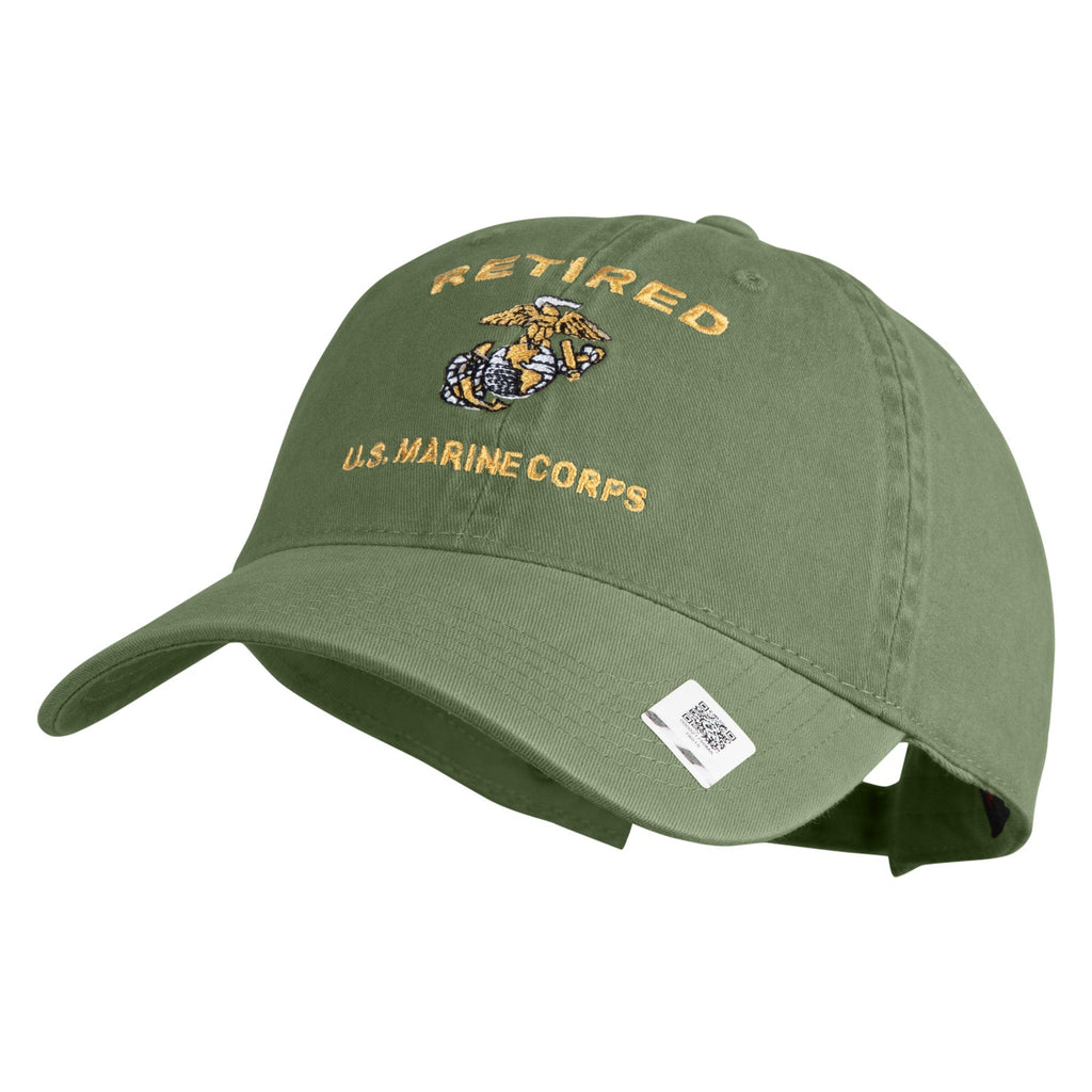 Green cap with 'Retired U.S. Marine Corps' text and logo on a white background