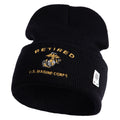 Black knit beanie with 'Retired U.S. Marine Corps' embroidery on a white background