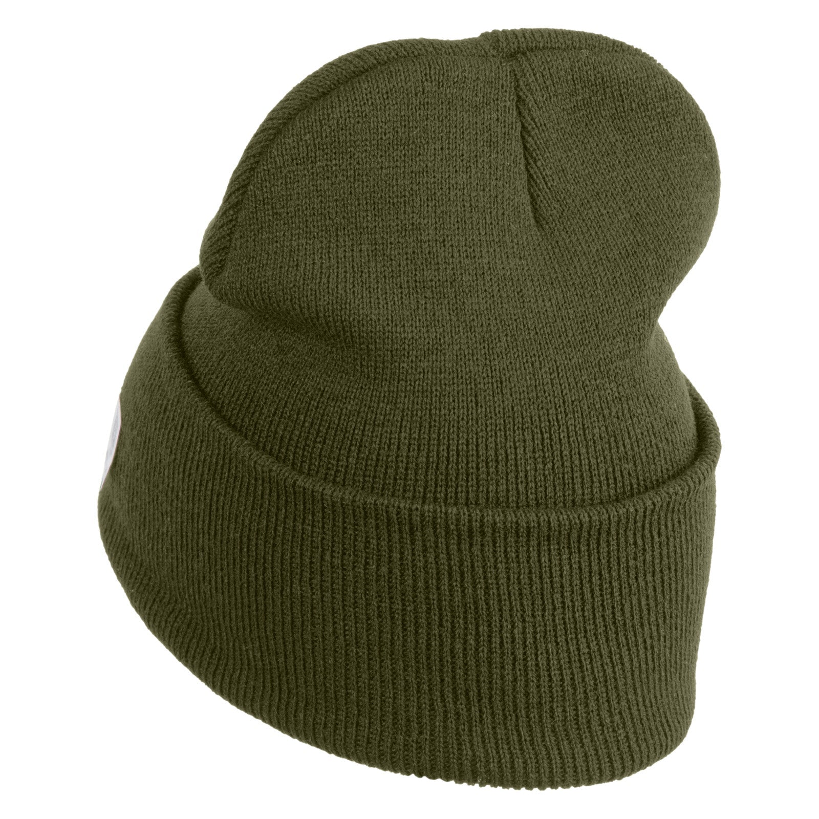 Blue knit beanie on a white background