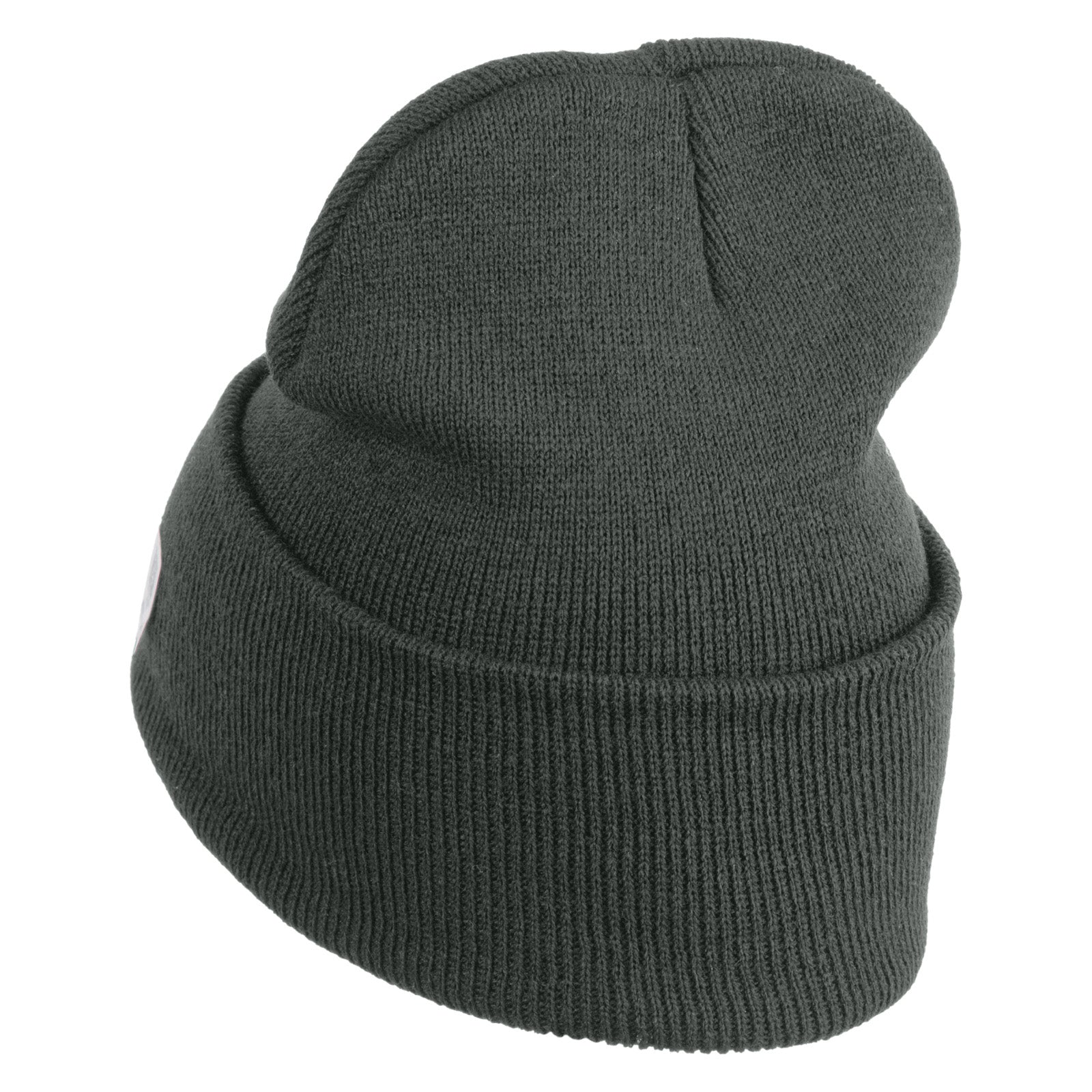 Blue knit beanie on a white background