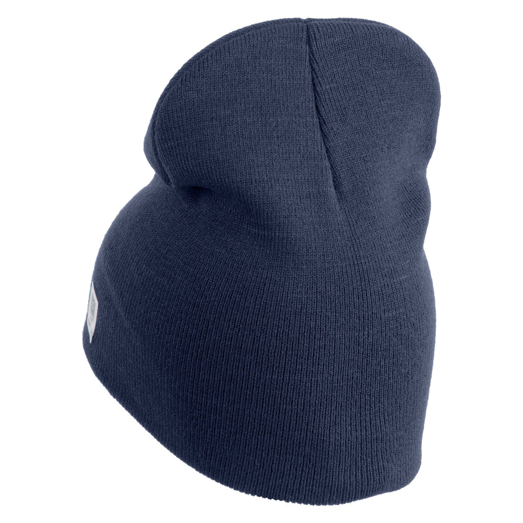 Green knit beanie with a hood on a white background