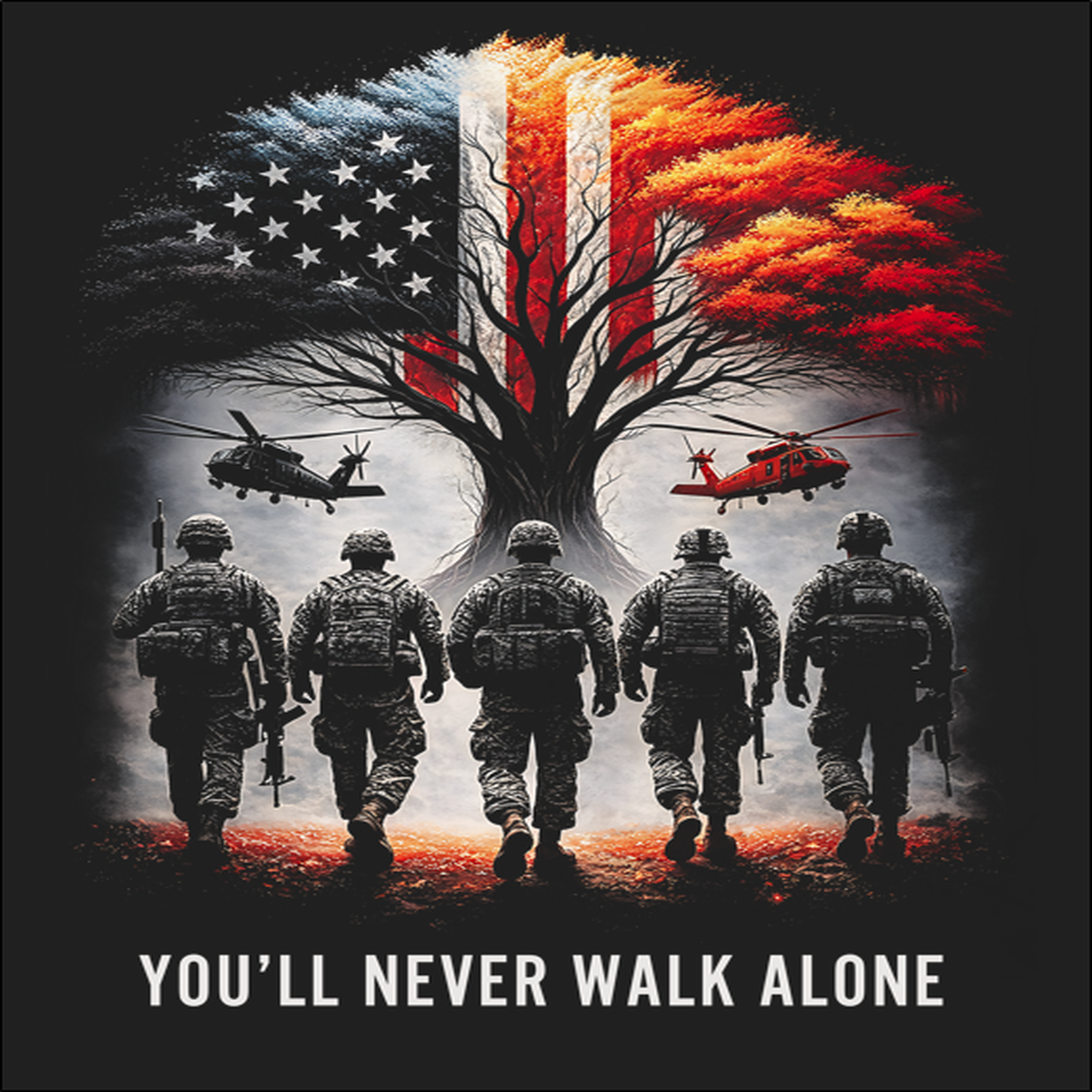 All Veterans - You'll Never Walk Alone - Heavyweight Cotton T-Shirt, Classic Fit, Durable Comfort