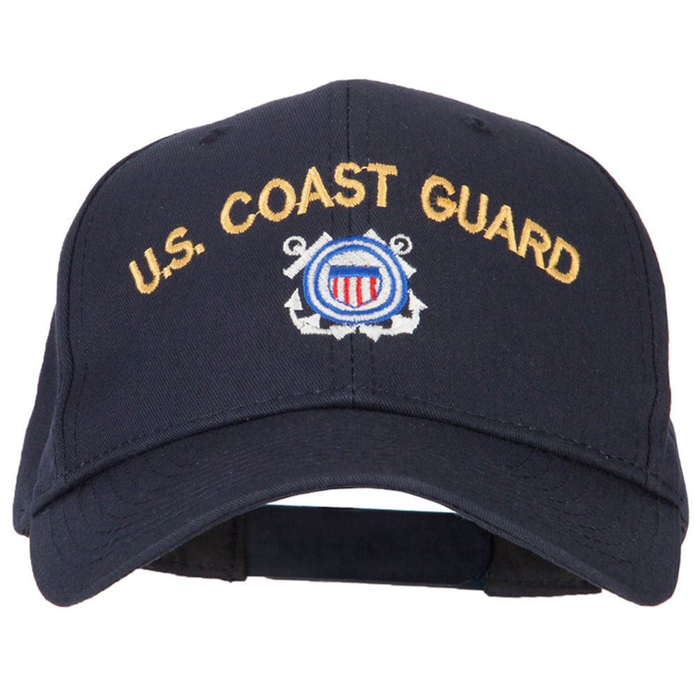 Navy blue cap with 'U.S. Coast Guard' text and emblem on a white background
