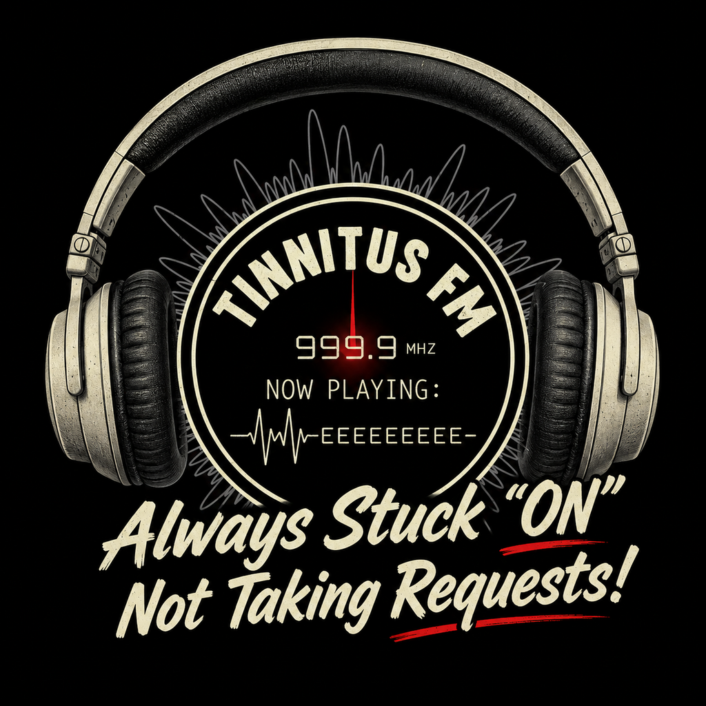 T-Shirt — "Tinnitus FM" Retro Headphones Graphic Tee — Always Stuck 'ON' Not Taking Requests