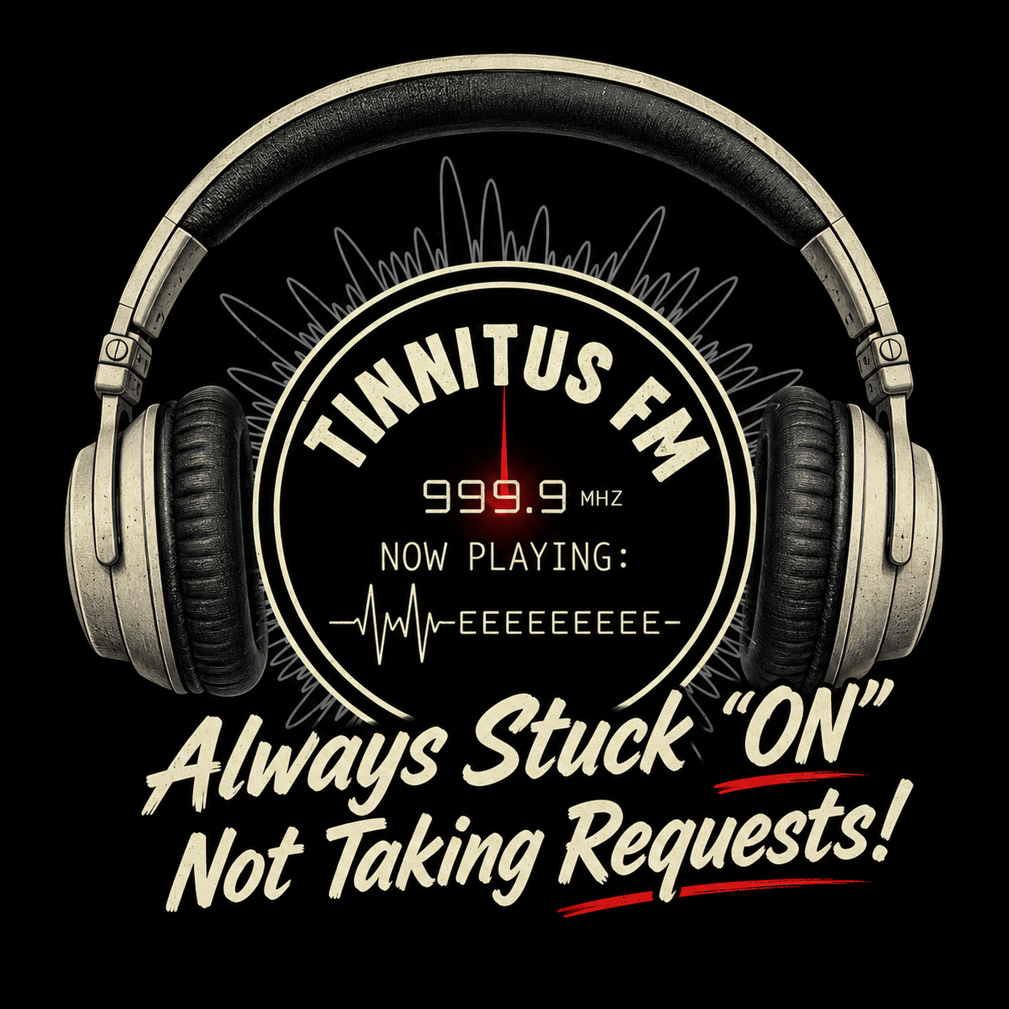 T-Shirt — "Tinnitus FM" Retro Headphones Graphic Tee — Always Stuck 'ON' Not Taking Requests