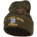 Camouflage beanie with U.S. Coast Guard Veteran embroidery on a white background