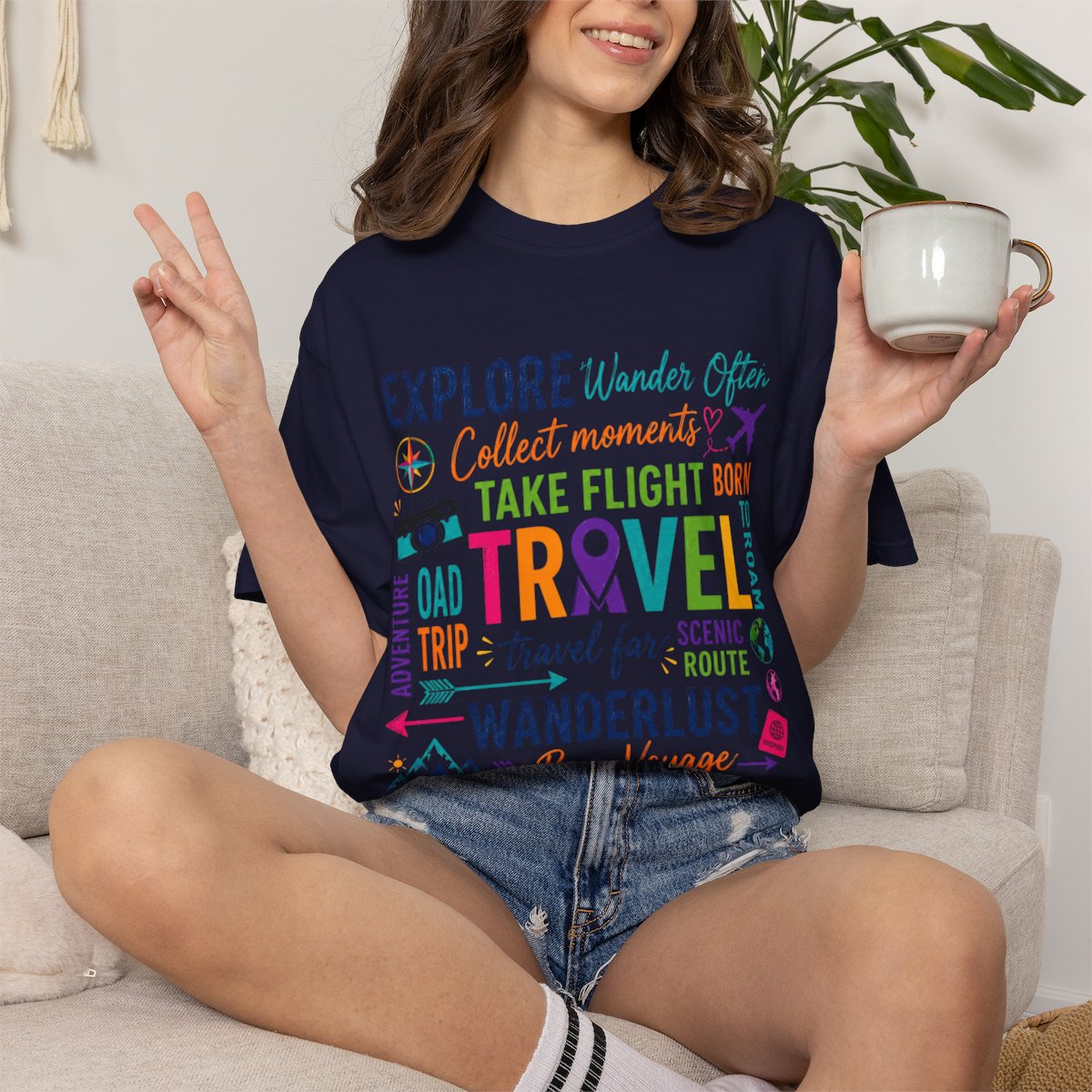 Travel T-Shirt Square– Explore Wanderlust Adventure & Bon Voyage Graphic Tee Travell, Typography Stack