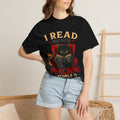 Funny Book Lover T-Shirt, “I Read Because Punching People Is Frowned Upon” Black Cat Tee